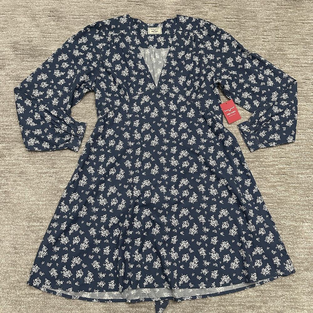 Kimes Ranch Dress Womens XXL Blue Georgina Floral V Neck Belted Western - Picture 1 of 16